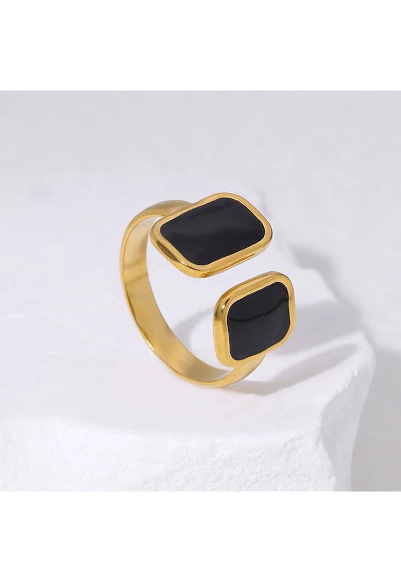 Inel auriu si argintiu - reglabil - din otel inoxidabil - suflat cu aur 18k - forma arhitecturala - Ophelia C8