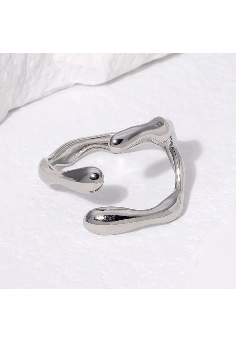 Inel argintiu - reglabil - din otel inoxidabil - suflat cu aur 18k - forma artistica - Pamela C8