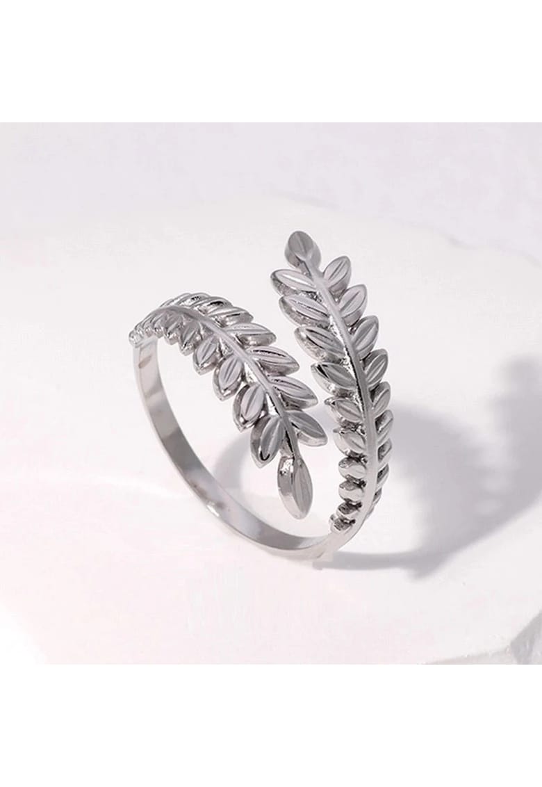 Inel argintiu - reglabil - din otel inoxidabil - suflat cu aur 18k - forma de frunzulite - Paola C8