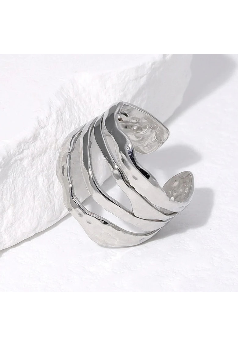 Inel argintiu - reglabil - din otel inoxidabil - suflat cu aur 18k - in straturi multiple - Paloma C8