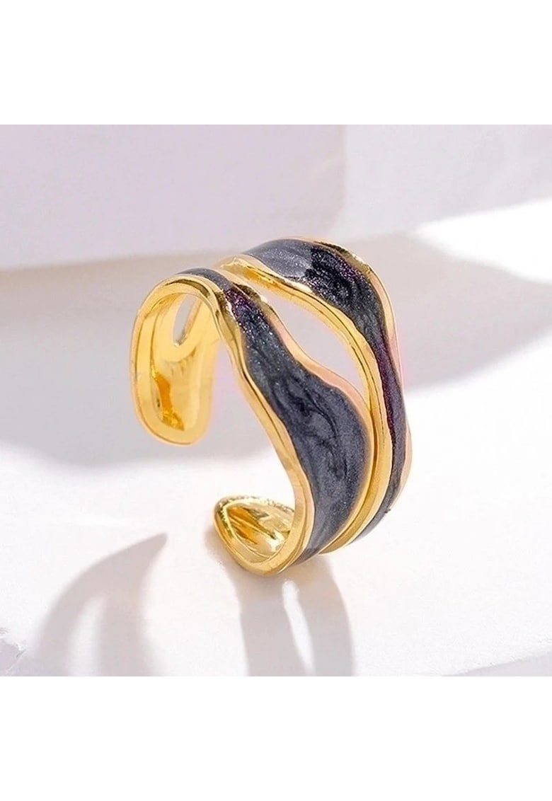 Inel auriu - reglabil - din otel inoxidabil - suflat cu aur 18k - forma abstracta - Pella C8