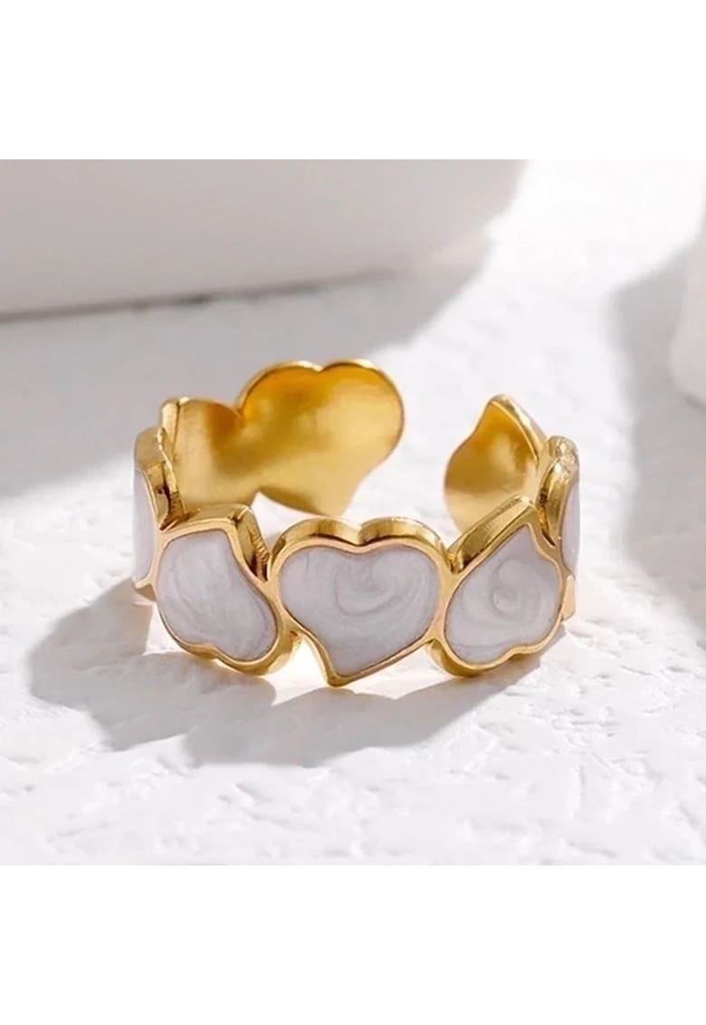 Inel auriu - reglabil - din otel inoxidabil - suflat cu aur 18k - forma de inimioare - Pepita C8