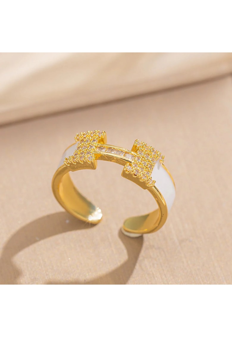 Inel auriu - reglabil - din otel inoxidabil - suflat cu aur 18k - cu pietre din zirconiu - Odette C8