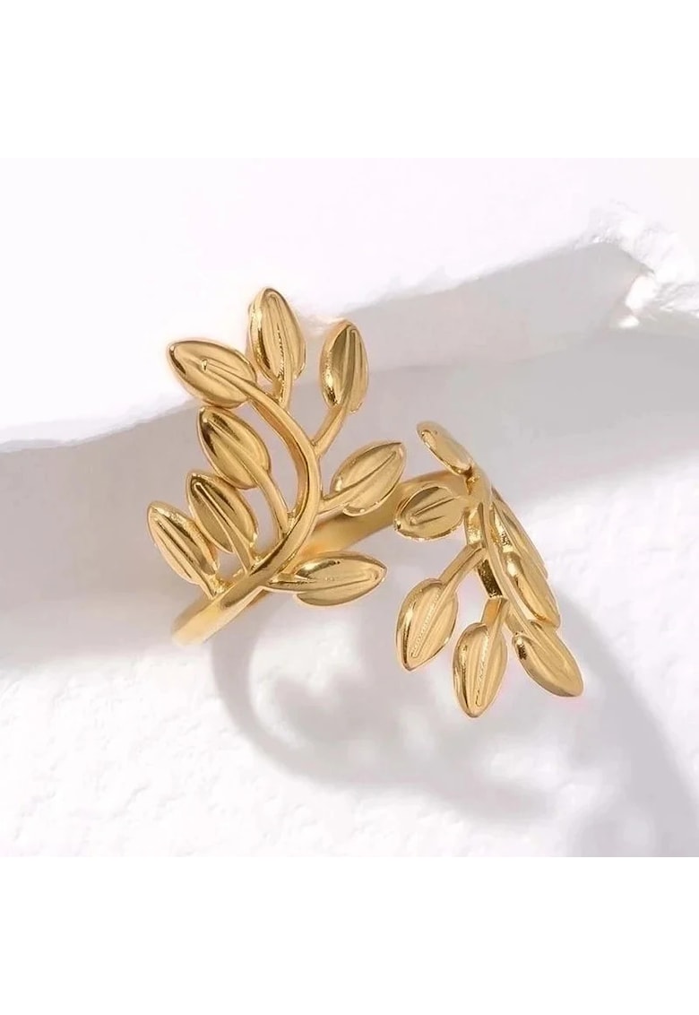 Inel auriu - reglabil - din otel inoxidabil - suflat cu aur 18k - forma de frunzulite - Parley C8