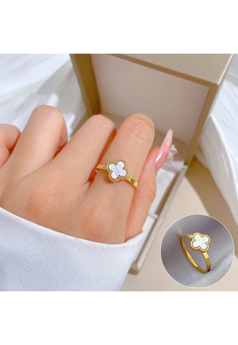 Inel auriu - din otel inoxidabil - suflat cu aur 18k - forma de trifoi stilizat - Othilia C8