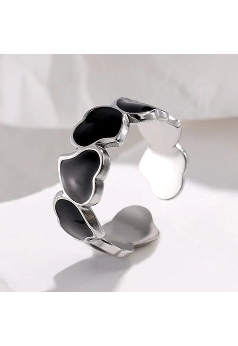 Inel argintiu - reglabil - din otel inoxidabil - suflat cu aur 18k - forma de inimioare - Pearl C8