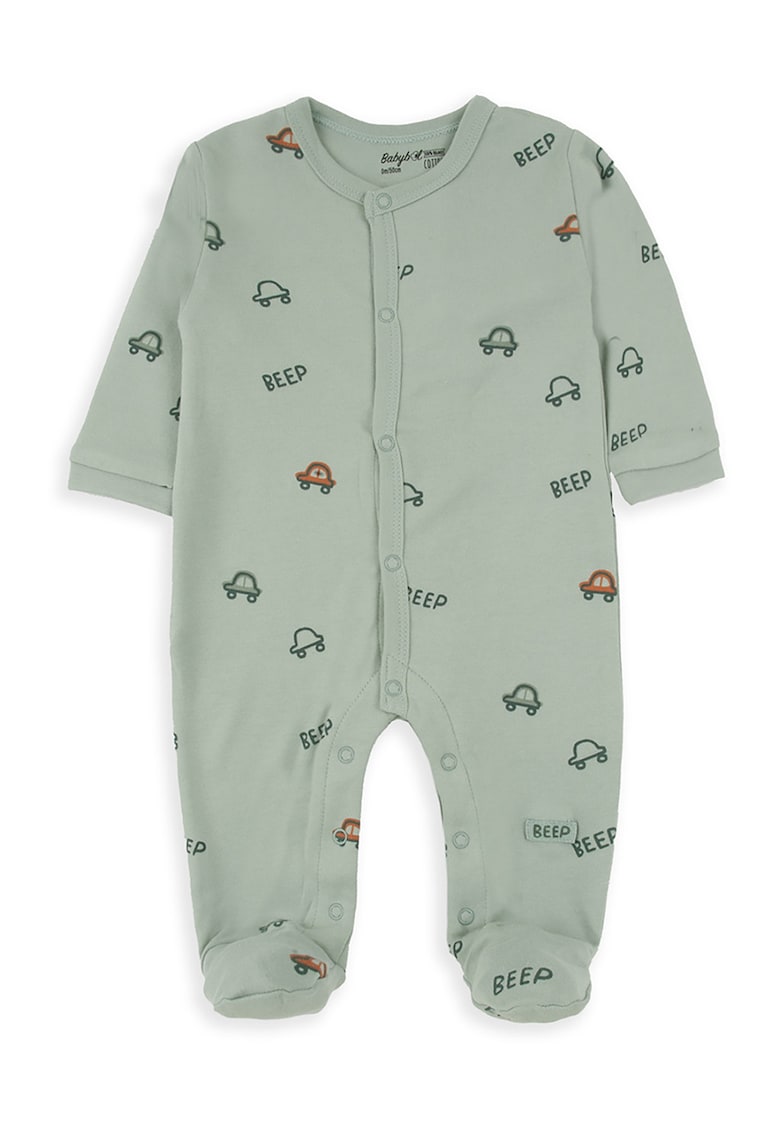 Salopeta din bumbac organic cu botosei si model masini