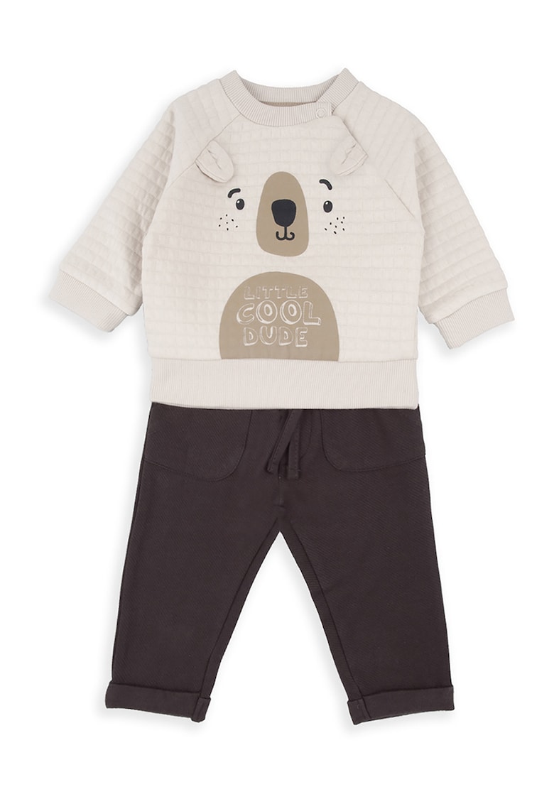 Set de pantaloni cu snur si bluza de trening cu imprimeu si aplicatii - 2 piese