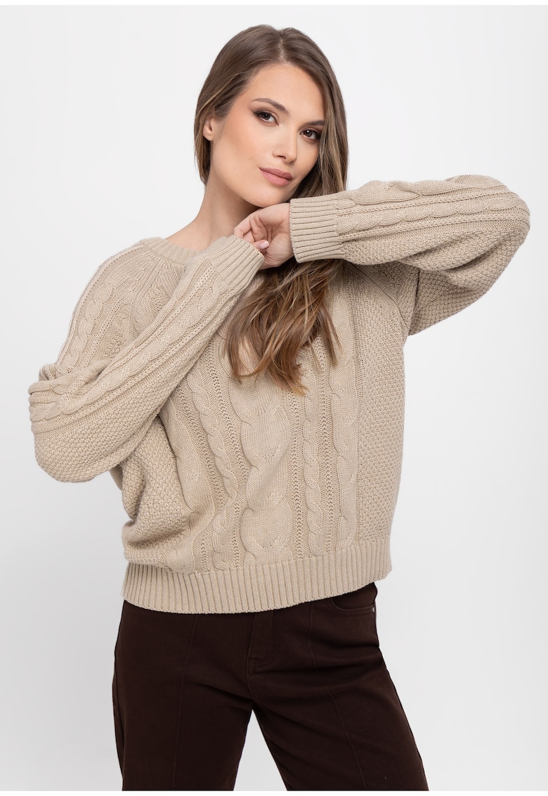Pulover lejer pentru femei S-Aya - bumbac - cu decolteu rotund - bej