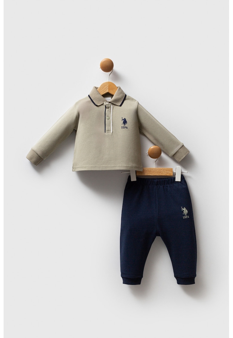 Set de bluza polo din bumbac si pantaloni de trening relaxed-fit - 2 piese