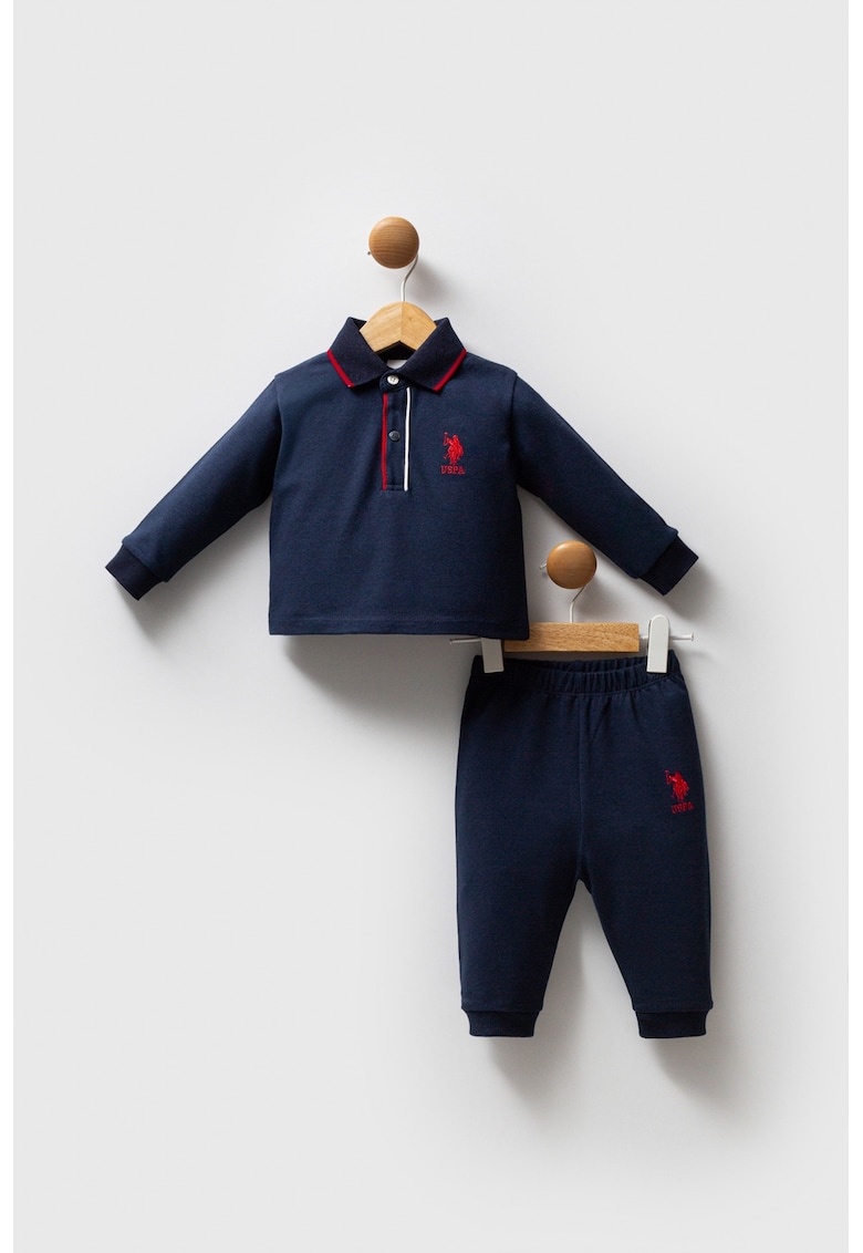 Set de bluza polo din bumbac si pantaloni de trening relaxed-fit - 2 piese