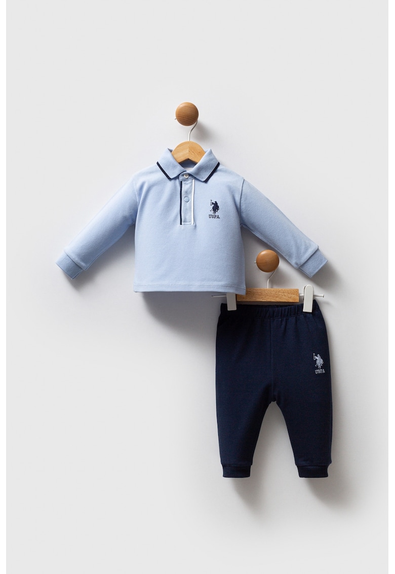 Set de bluza polo din bumbac si pantaloni de trening relaxed-fit - 2 piese