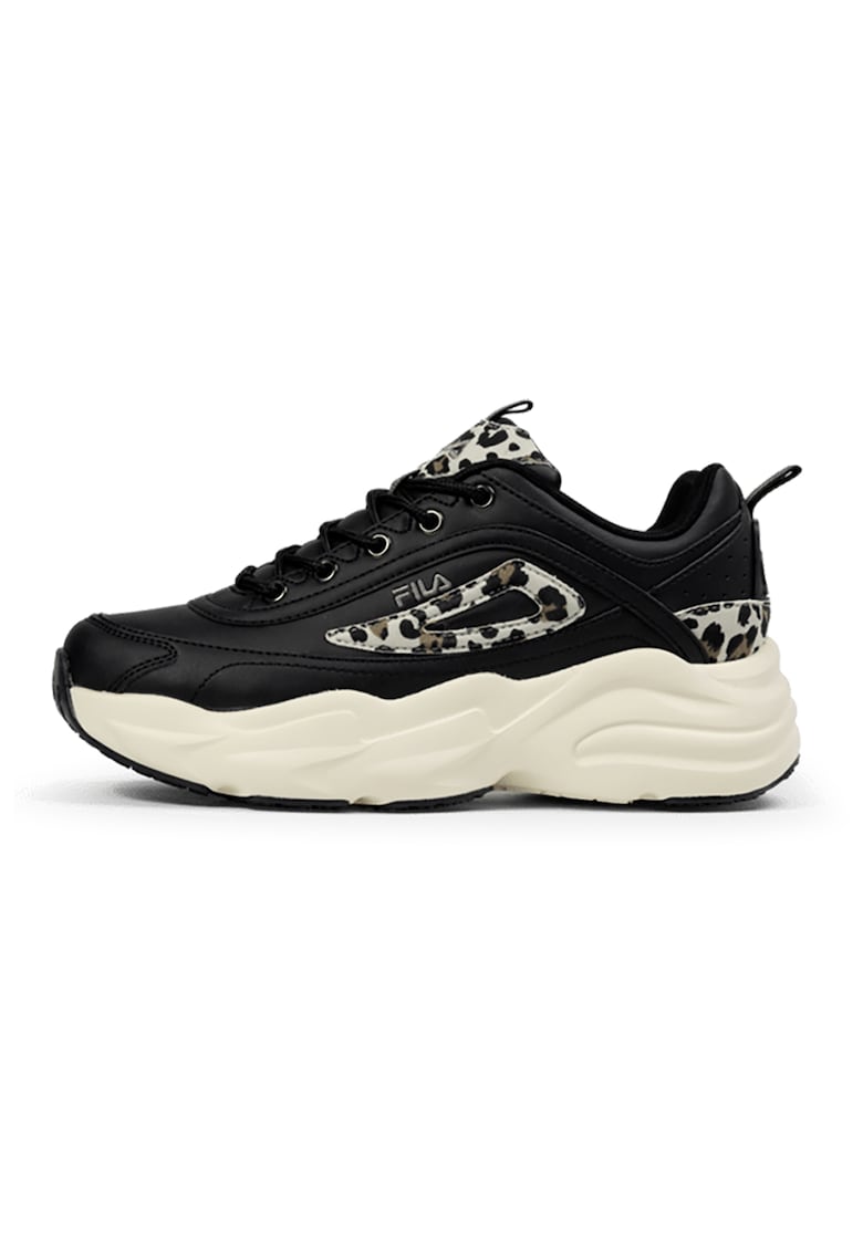 Pantofi sport demi-wedge din piele ecologica - Alb fildes/Negru