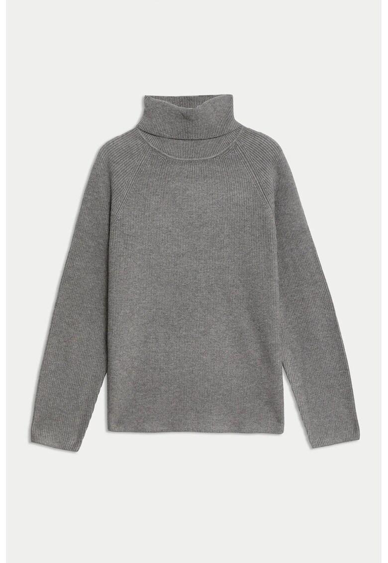 Pulover cu guler inalt si maneci raglan - Gri cenusiu