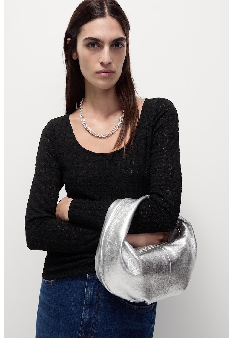 Bluza texturata cu decolteu rotund