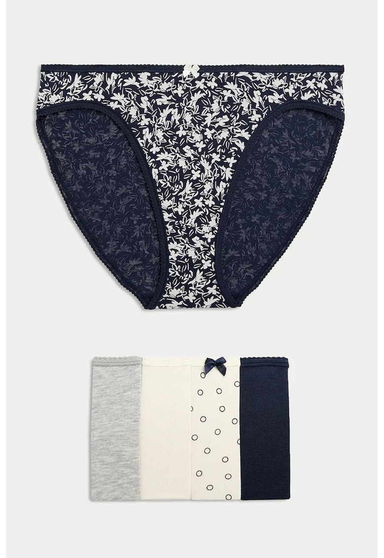 Set de chiloti din amestec de bumbac cu model - 5 perechi - Alb fildes/Gri deschis/Albastru