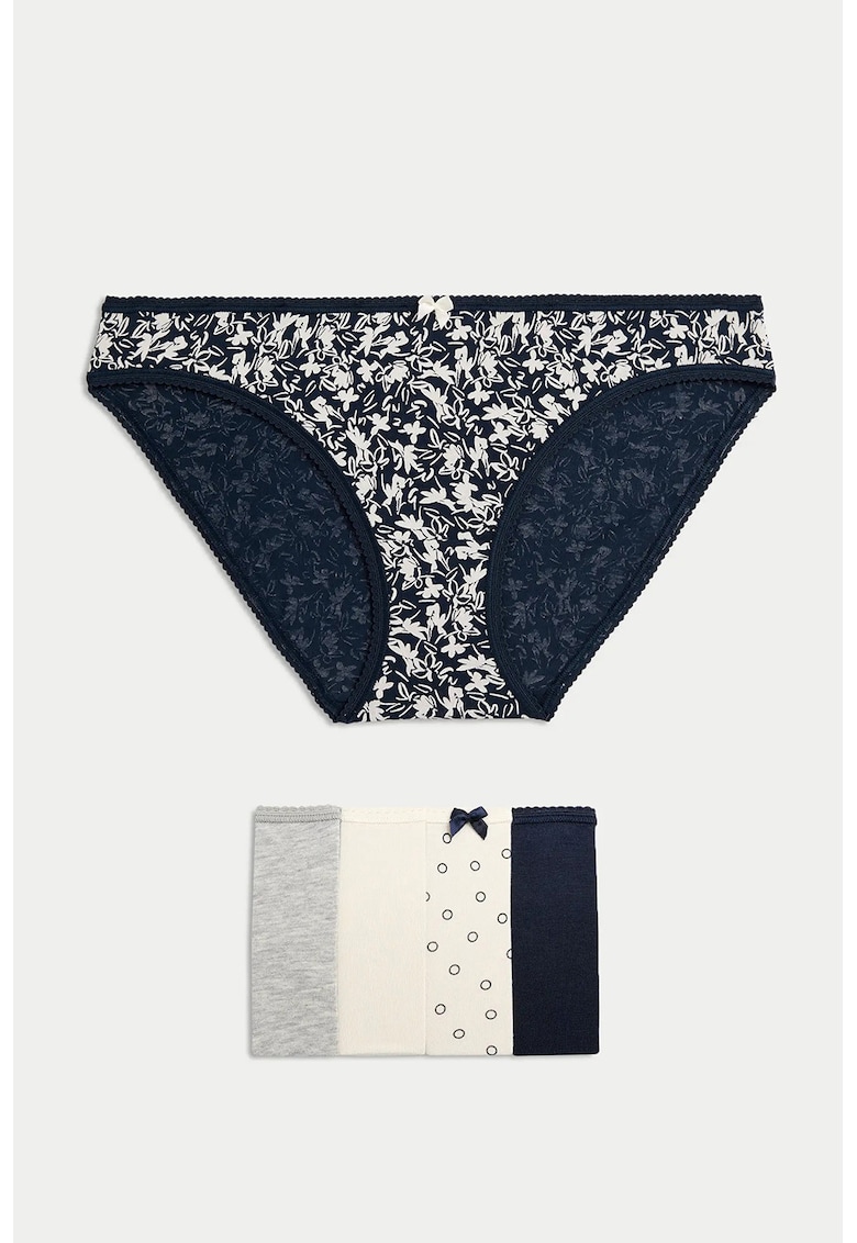 Set de chiloti cu imprimeu si model uni - 5 perechi - Alb fildes/Gri deschis/Albastru ultramarin