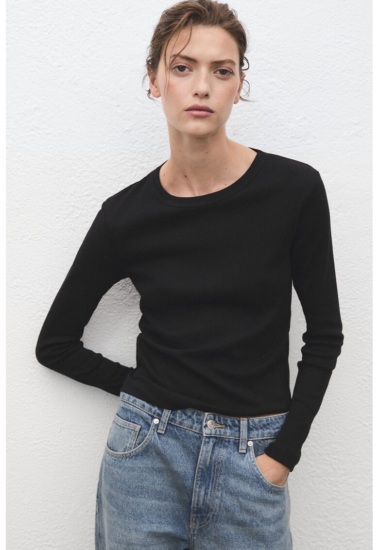 Bluza regular fit cu decolteu rotund - Negru