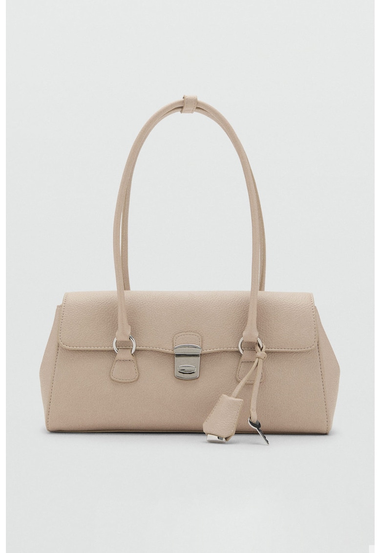 Geanta din piele ecologica cu bareta de umar - Bej deschis