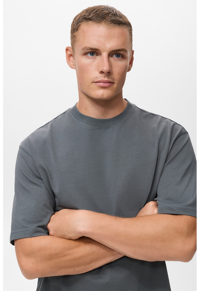 Tricou lejer cu decolteu la baza gatului - Albastru prafuit