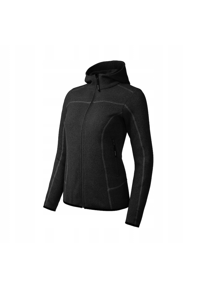 Hanorac din fleece Stroppia - cu gluga - guler inalt - 2 buzunare - negru