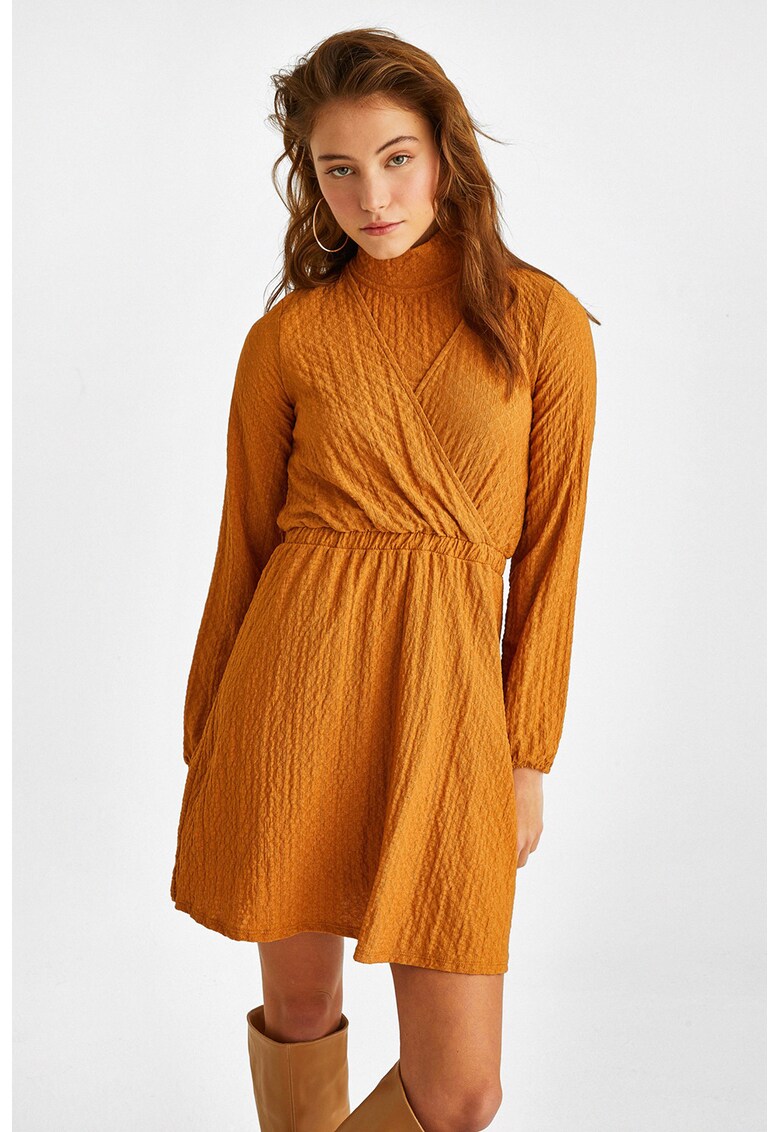 Rochie mini cu decolteu in V - Portocaliu persan