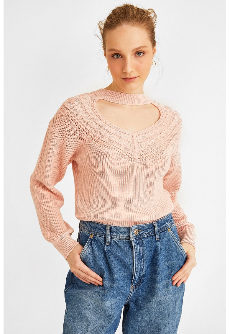 Pulover din amestec de bumbac cu decupaj