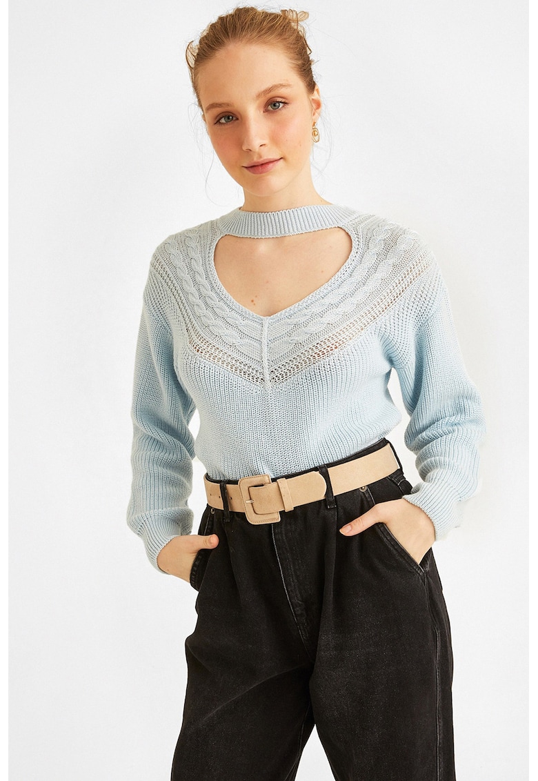 Pulover din amestec de bumbac cu decupaj