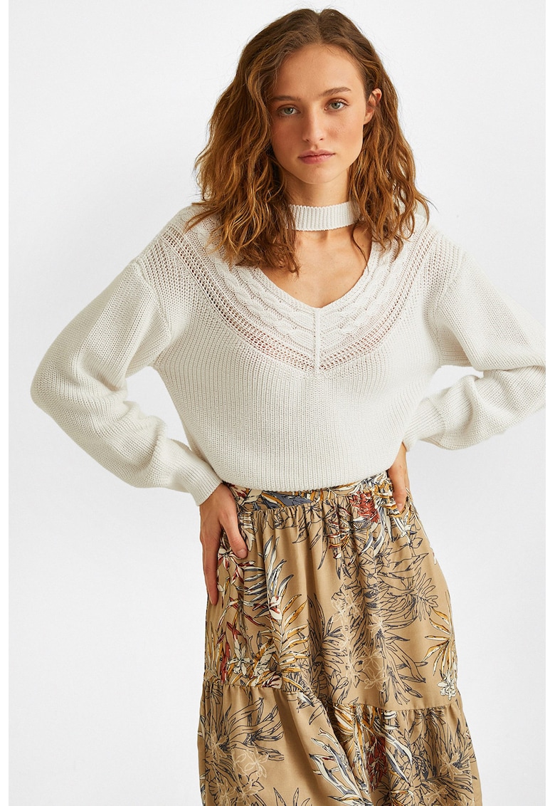 Pulover din amestec de bumbac cu decupaj