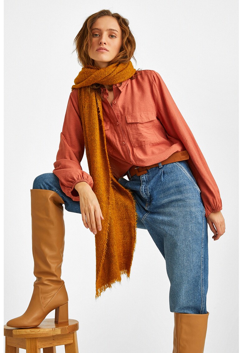 Camasa cu maneci lungi - terminatie elastica si mansete - Portocaliu stins