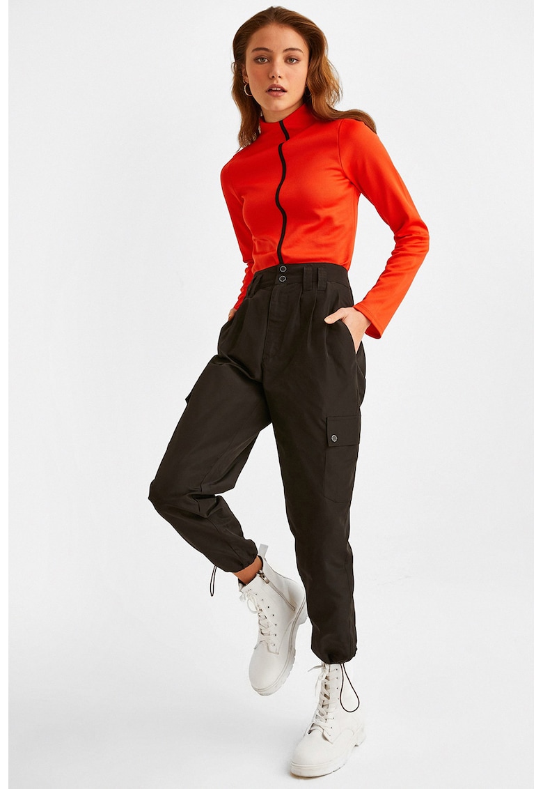 Pantaloni crop cu talie inalta - Negru