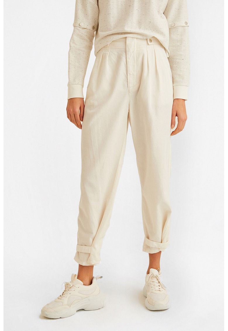 Pantaloni crop din amestec de lyocell cu pliuri