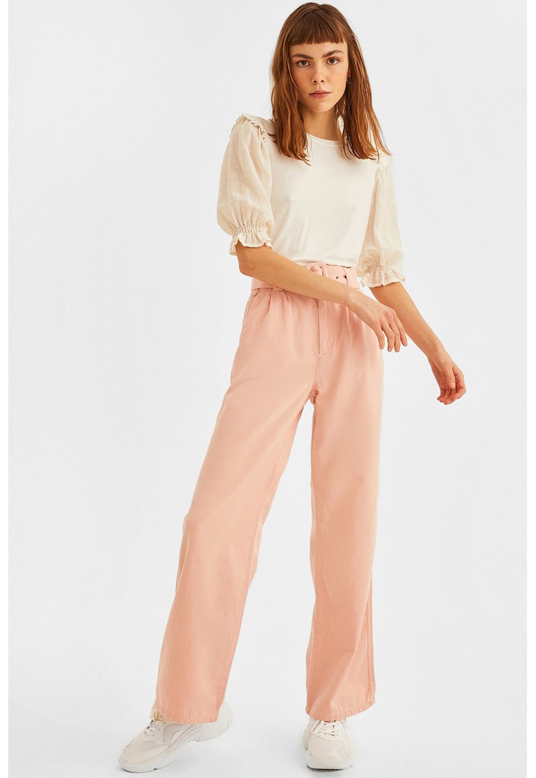 Pantaloni din amestec de lyocell cu croiala dreapta si talie inalta