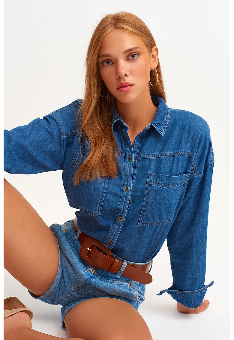 Camasa din denim cu mansete cu nasturi
