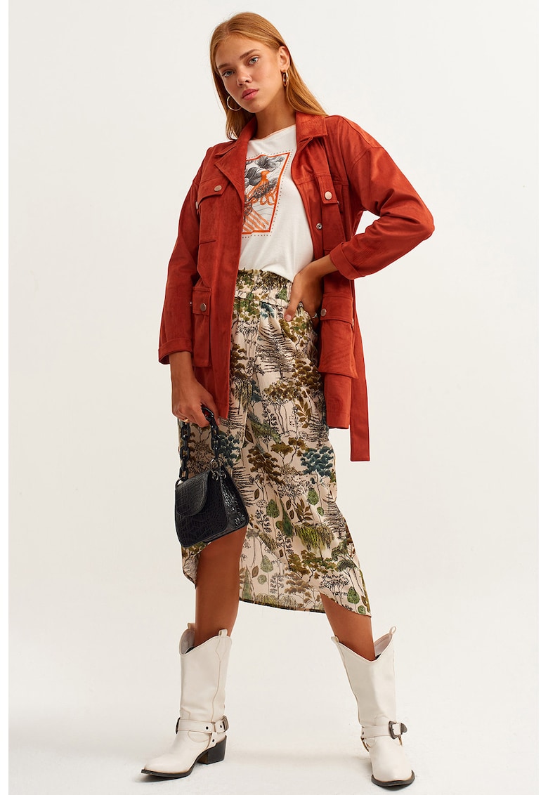 Fusta asimetrica cu model si talie elastica