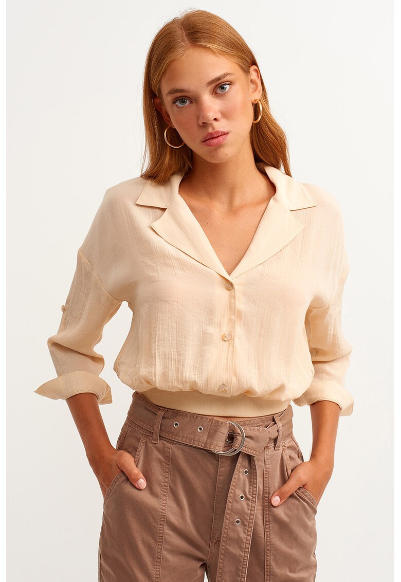 Bluza crop cu guler drapat - Bej deschis