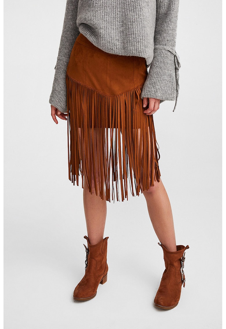 Fusta din piele intoarsa ecologica cu franjuri