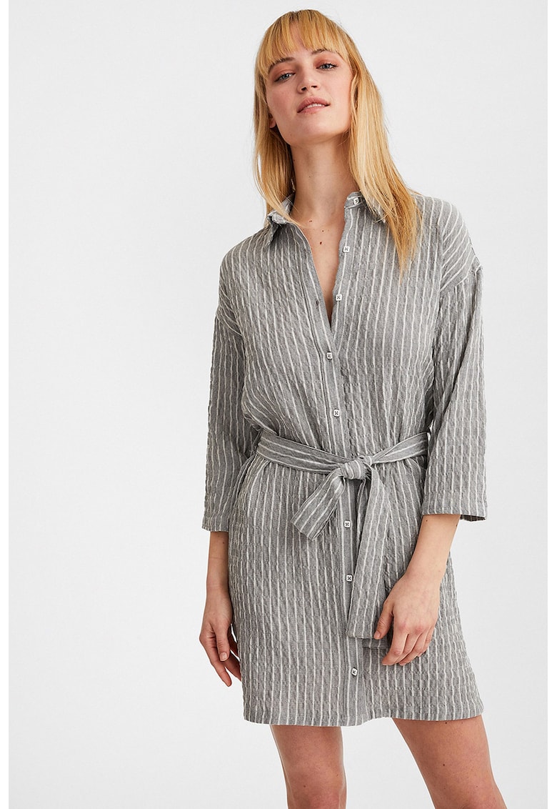 Rochie cu model in dungi si cordon in talie