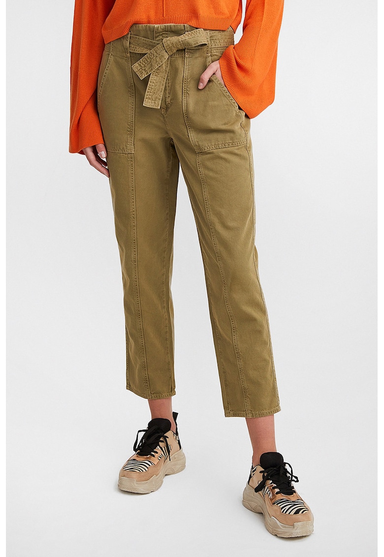 Pantaloni crop cu talie inalta - Maro deschis