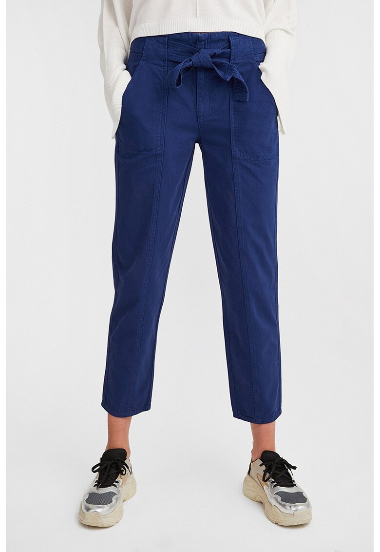 Pantaloni crop cu talie inalta - Albastru royal