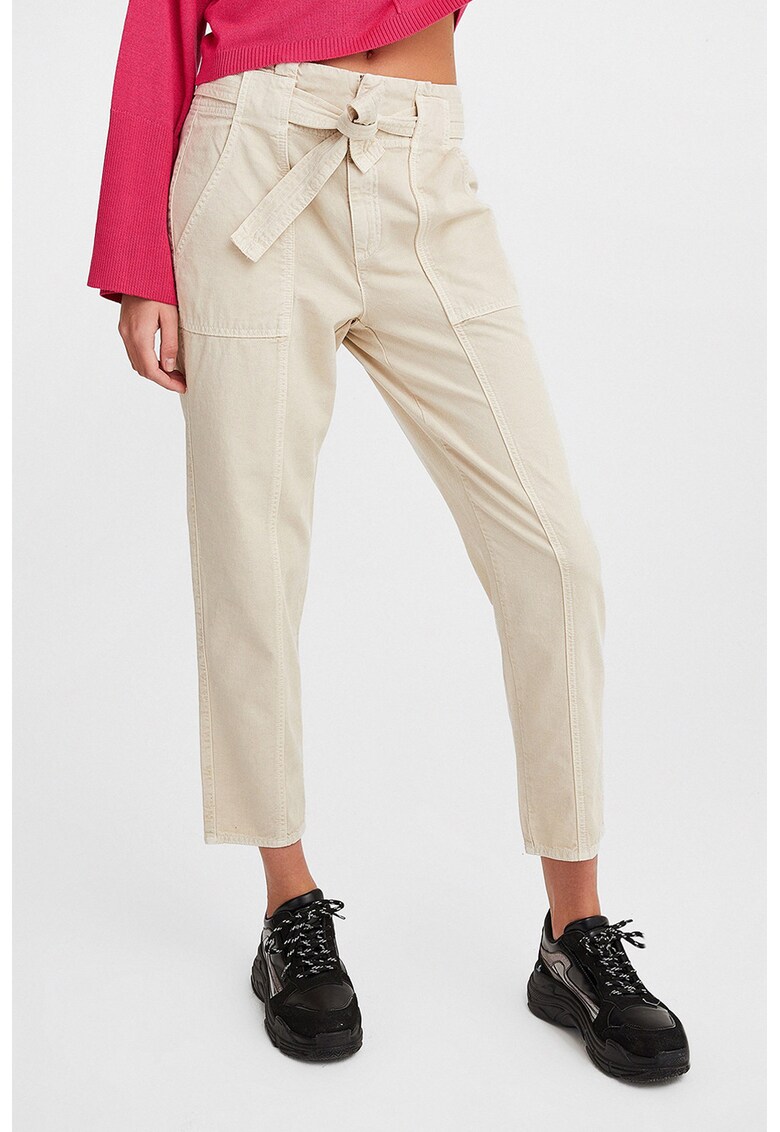 Pantaloni crop cu talie inalta - Crem