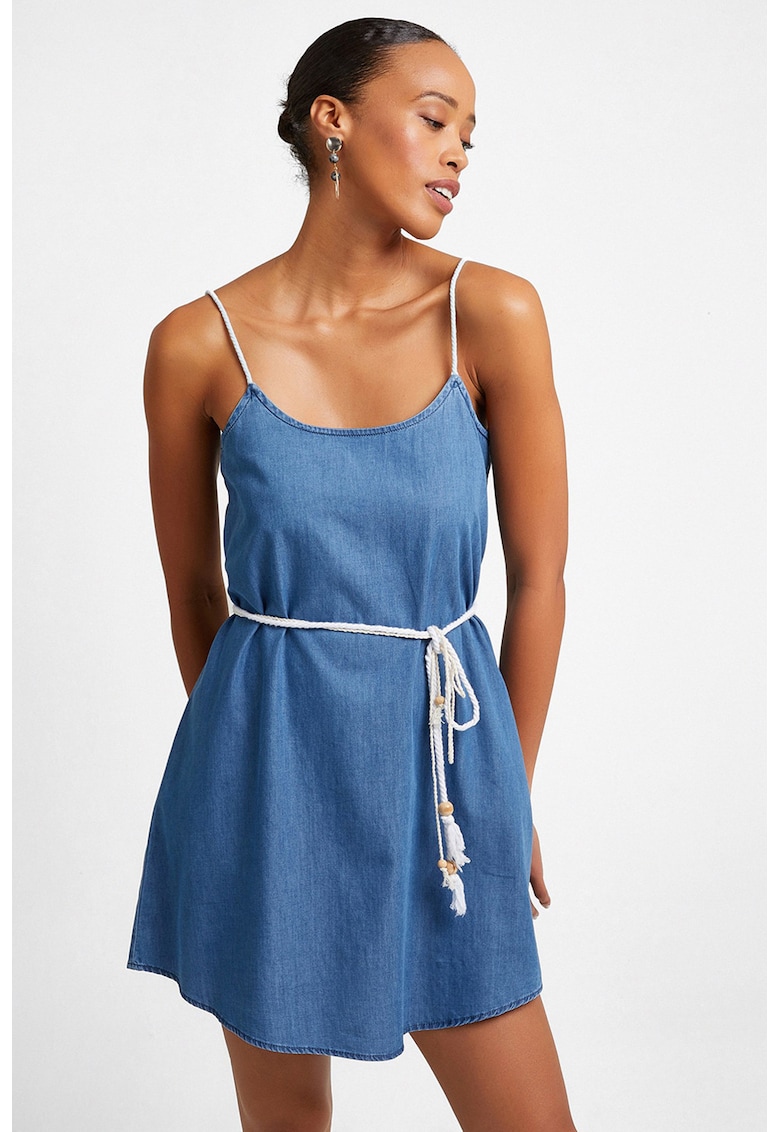Rochie din chambray cu cordon in talie