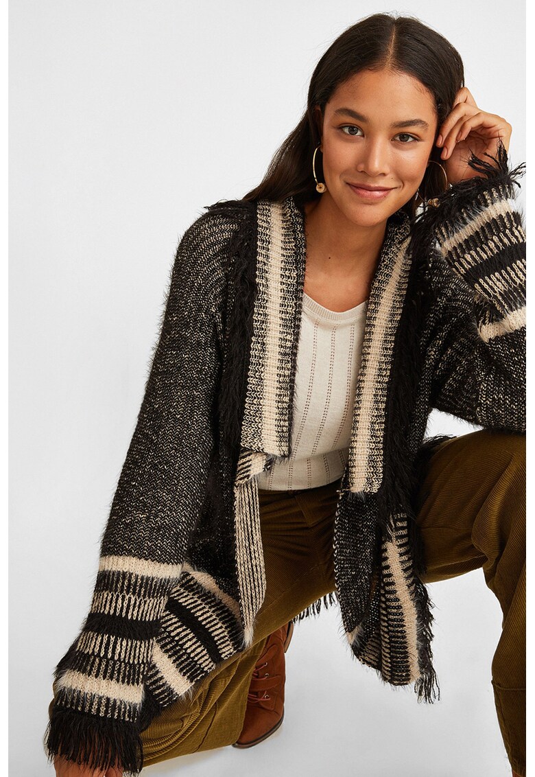 Cardigan fara inchidere - Alb fildes/Negru