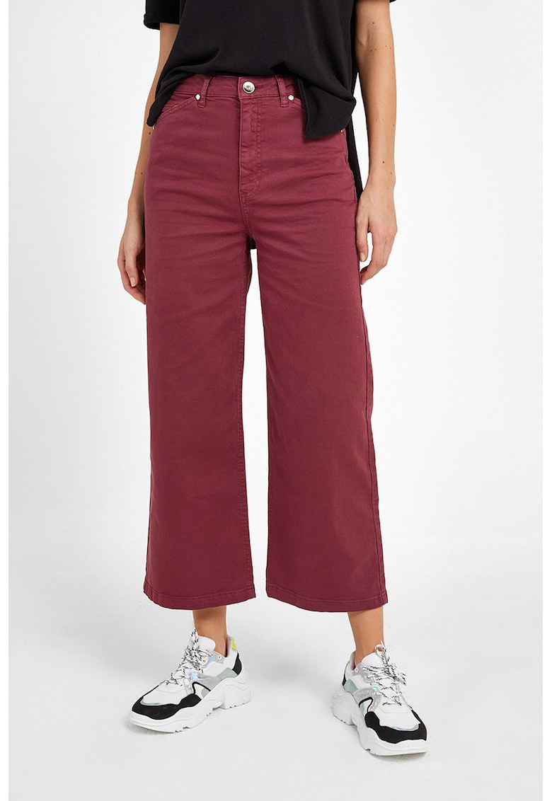 Blugi crop cu talie inalta - Rosu