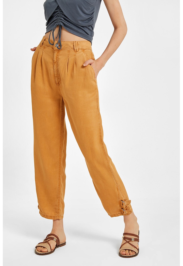 Pantaloni din lyocell cu talie medie - croiala dreapta si pliuri Pantaloni din lyocell cu talie medie - croiala dreapta si pliuri