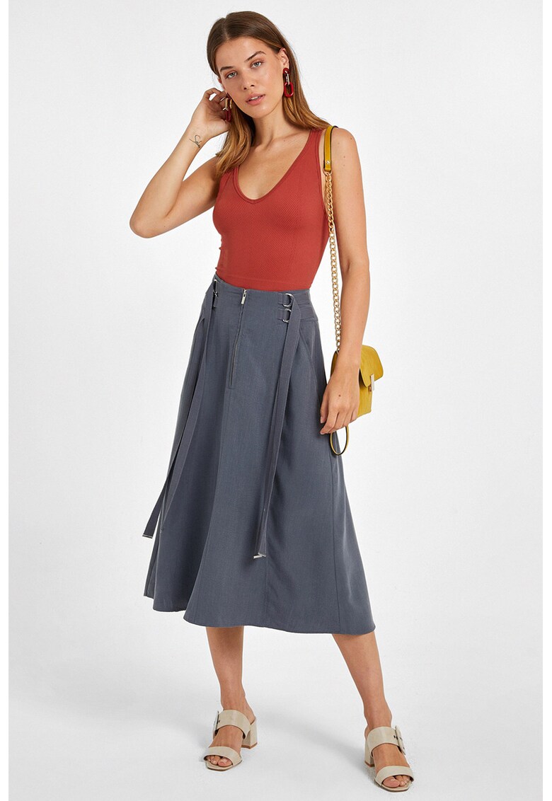 Fusta midi din lyocell - Gri antracit