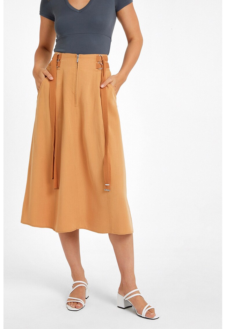 Fusta midi din lyocell - Portocaliu pal