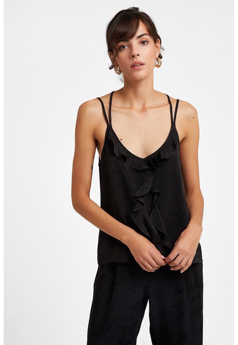 Top cu bretele incrucisate si detalii cu volane