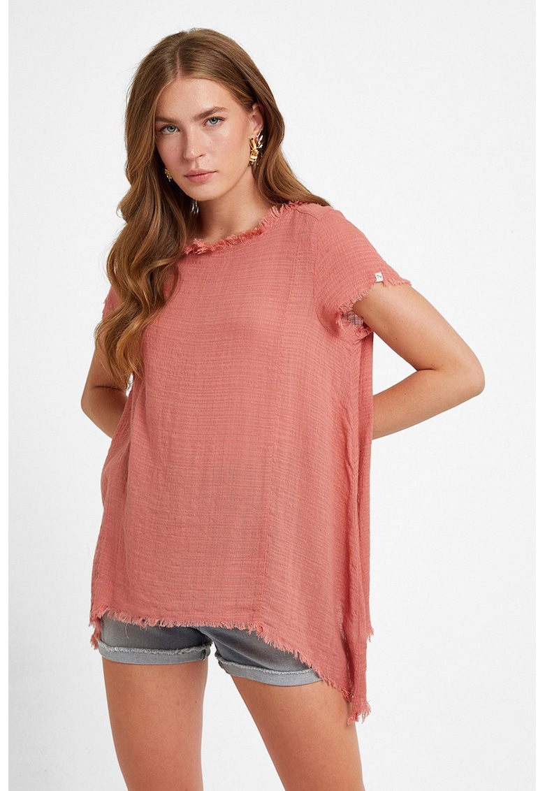 Bluza cu maneci scurte - terminatie franjurata si decolteu