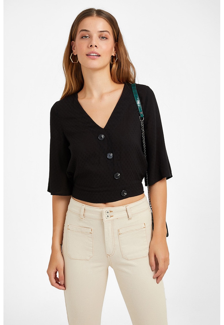 Bluza crop cu nasturi asimetrici